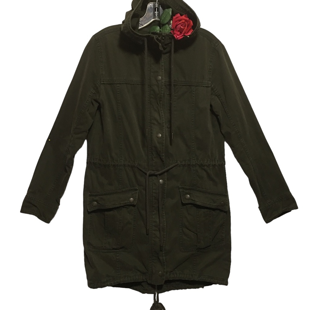 ABERCROMBIE & FITCH NY green Hooded Utility Military Field Jacket Cargo Sz Sm